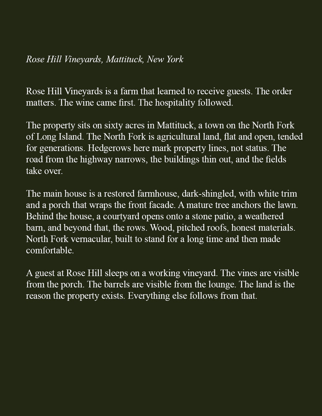 L’Hôtelier No. 1: Rose Hill Vineyards | North Fork, Long Island - Higher Class Editions